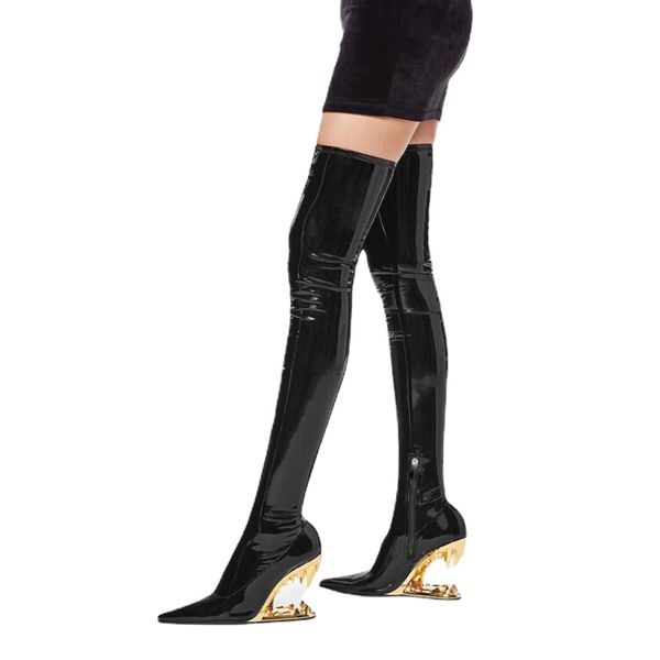 gold plated teeth heel wedge boots 2023 spring new women elasticity pointy toe full stretch over the knee boots size 34 boats, Black
gold plated teeth heel wedge boots 2023 spring new women elasticity pointy toe full stretch over the knee boots size 34 boats, Black