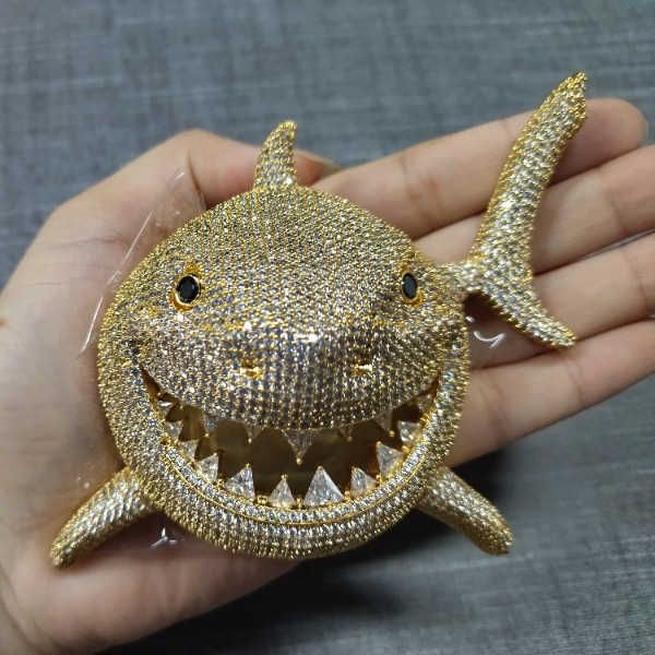hip hop jewelry oversize full cz diamond iced out 18k gold plated shark pendant with cuban link chain necklace, Silver
hip hop jewelry oversize full cz diamond iced out 18k gold plated shark pendant with cuban link chain necklace, Silver