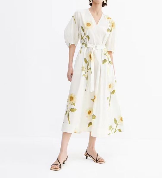 designer dress skims vintage bubble sleeves floral print v-neck waist fragmented flower long dress, Black;gray
designer dress skims vintage bubble sleeves floral print v-neck waist fragmented flower long dress, Black;gray