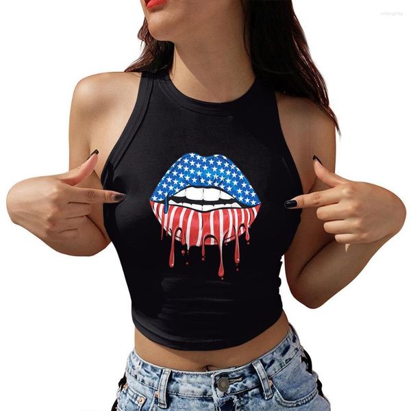 women's tanks ga123-1006 large lips digital print us independence day tight round neck short bottomed vest women tank top, White
women's tanks ga123-1006 large lips digital print us independence day tight round neck short bottomed vest women tank top, White