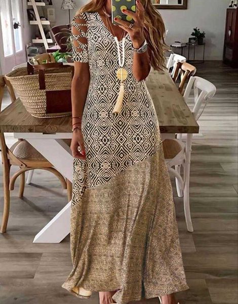 womens bohemian vacation skirt dresses short sleeve stitching printed midi dress, Black;gray
womens bohemian vacation skirt dresses short sleeve stitching printed midi dress, Black;gray