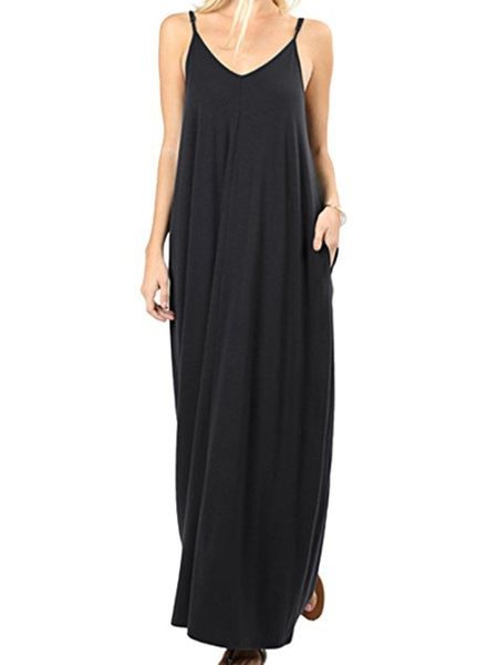 womens casual plain flowy loose spaghetti strap sleeveless maxi dress with pockets for summer, Black;gray
womens casual plain flowy loose spaghetti strap sleeveless maxi dress with pockets for summer, Black;gray