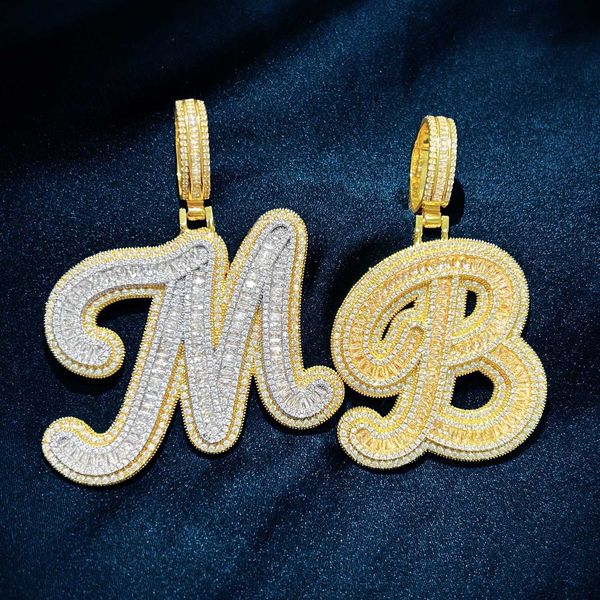 2023 diamond initial name necklace hip hop custom cz cursive letters charms iced out baguette initial pendant for women jewelry, Silver 
2023 diamond initial name necklace hip hop custom cz cursive letters charms iced out baguette initial pendant for women jewelry, Silver