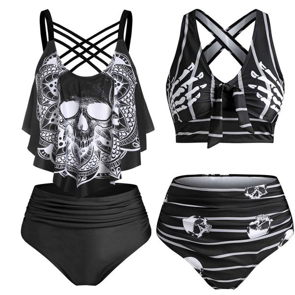 designer swimwear fashion skull striped print knot front padded tankini set casual summer beach wear swimsuit ladies two pieces bathing biki, White;black
designer swimwear fashion skull striped print knot front padded tankini set casual summer beach wear swimsuit ladies two pieces bathing biki, White;black
