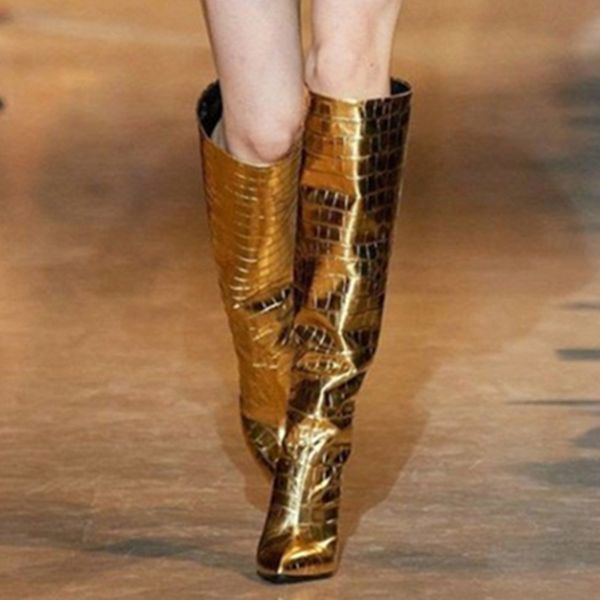 new model dress heel boots stone print pointed toe gold slip on calf boots for lady knee high fashion shoes women, Black
new model dress heel boots stone print pointed toe gold slip on calf boots for lady knee high fashion shoes women, Black