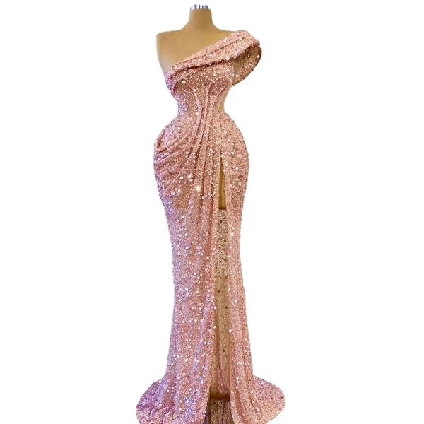 glittering pink sequined evening dresses one shoulder ruched sweep train formal prom gowns side slit mermaid women special occasion dress, Black;red
glittering pink sequined evening dresses one shoulder ruched sweep train formal prom gowns side slit mermaid women special occasion dress, Black;red