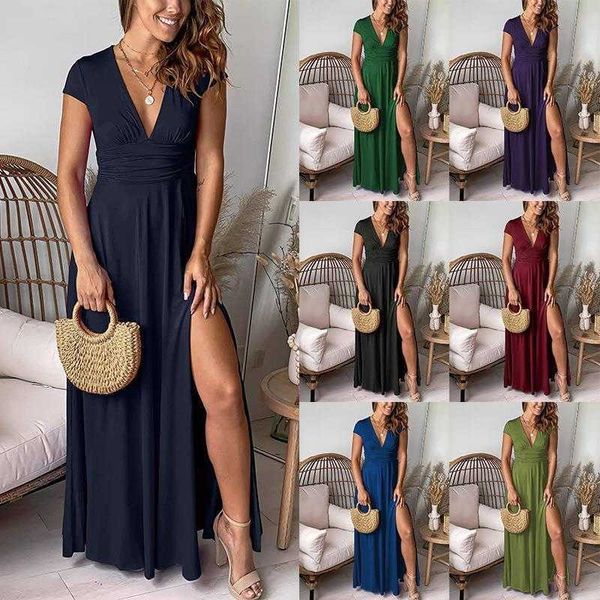 womens deep v neck short sleeve dress pleated smocking high waist slit club party evening solid color, Black;gray
womens deep v neck short sleeve dress pleated smocking high waist slit club party evening solid color, Black;gray
