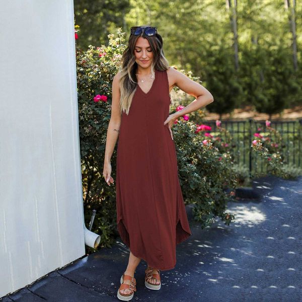 summer large swing dress solid color vest casual v neck sleeveless long womens clothing, Black;gray
summer large swing dress solid color vest casual v neck sleeveless long womens clothing, Black;gray