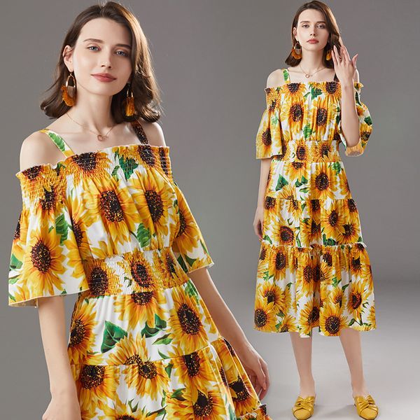 basic casual dresses summer new style off shoulder hanger strap off shoulder long dress with sunflower print at waist 210522, Black;gray
basic casual dresses summer new style off shoulder hanger strap off shoulder long dress with sunflower print at waist 210522, Black;gray