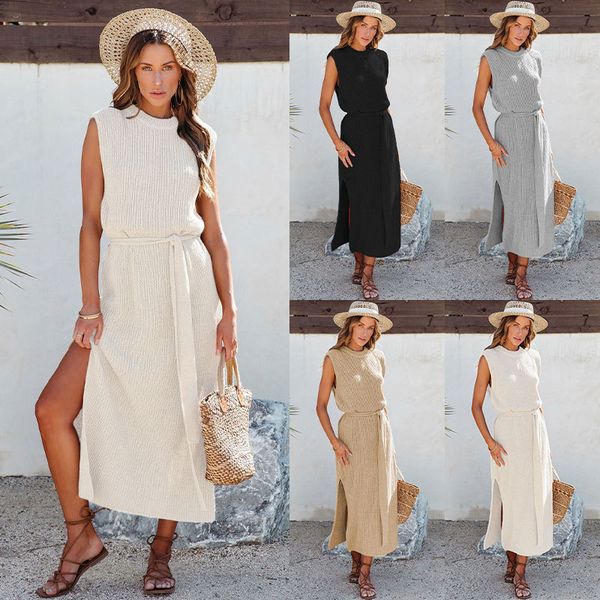 2023 spring and autumn new european and american amazon solid color round neck base knitted dress fashion commuter split dress for women, White;black
2023 spring and autumn new european and american amazon solid color round neck base knitted dress fashion commuter split dress for women, White;black