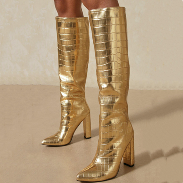 trendy gold silver shoes boots high chunky heel knee high boots for women stone print slip-on size 43, Black
trendy gold silver shoes boots high chunky heel knee high boots for women stone print slip-on size 43, Black