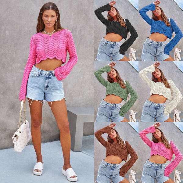 2023 spring and autumn european and american new amazon fashion solid color hollow wave pattern short pullover sweater sweater for women, White
2023 spring and autumn european and american new amazon fashion solid color hollow wave pattern short pullover sweater sweater for women, White