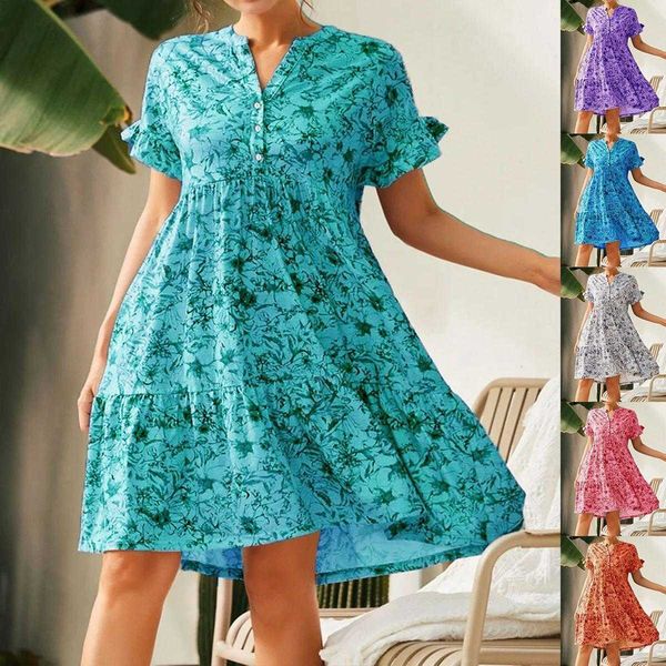 spring and casual dresses summer womens button printed loose short sleeve dress, Black;gray
spring and casual dresses summer womens button printed loose short sleeve dress, Black;gray