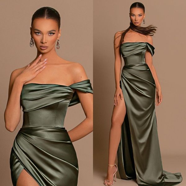 dark green prom dresses off shoulder party evening gowns pleats front slit formal long special occasion dress, Black
dark green prom dresses off shoulder party evening gowns pleats front slit formal long special occasion dress, Black