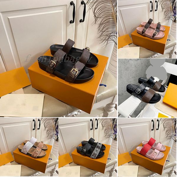 Image of Designer Sandals BOM DIA Comfort Women Buckle Slides Leather Slippers Stylish Slides Adjusted Gold Buckles Sandals Gold Silver Metal Sandal