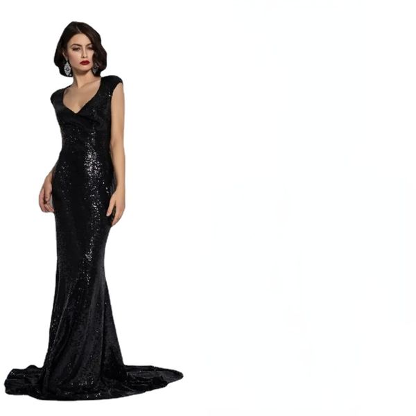 glamorous black mermaid evening dresses capped v neck hollow sequins tulle prom dress sweep train formal dresses, Black;red
glamorous black mermaid evening dresses capped v neck hollow sequins tulle prom dress sweep train formal dresses, Black;red