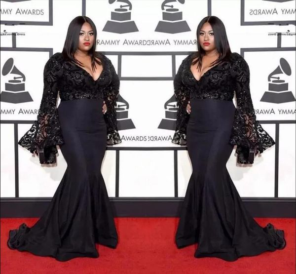 elegant black long evening dresses deep v neck long sleeves sullivan sequins prom gowns black lace mermaid plus size celebrity dresses, Black;red
elegant black long evening dresses deep v neck long sleeves sullivan sequins prom gowns black lace mermaid plus size celebrity dresses, Black;red