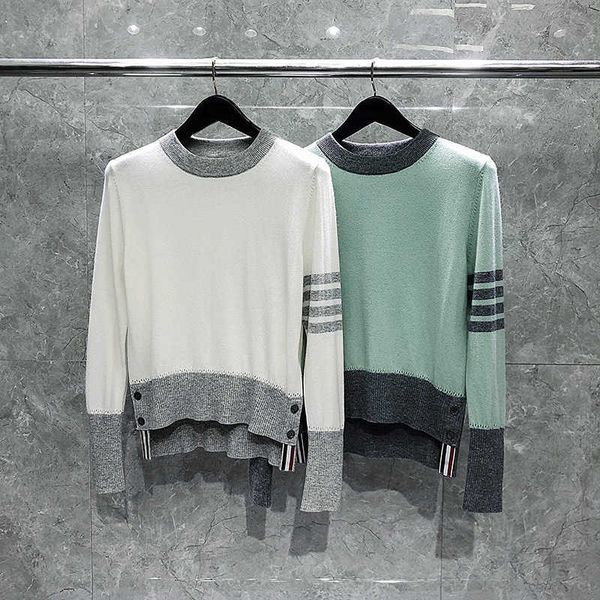 time breate tb sweaters women's early autumn four stripe wool pullover new contrast knitwear trend, White;black
time breate tb sweaters women's early autumn four stripe wool pullover new contrast knitwear trend, White;black