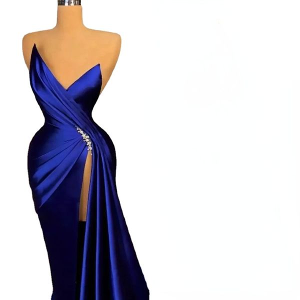 royal blue satin evening dresses crystal high side split satin mermaid prom dress custom made formal celebrity gowns 0413, Black;red 
royal blue satin evening dresses crystal high side split satin mermaid prom dress custom made formal celebrity gowns 0413, Black;red