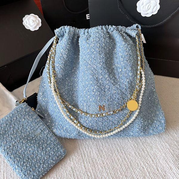 22 pearl chain sequins denim designer tote bags with vintage gold coins charm litter coin purse large capacity letter string women shoulder
22 pearl chain sequins denim designer tote bags with vintage gold coins charm litter coin purse large capacity letter string women shoulder