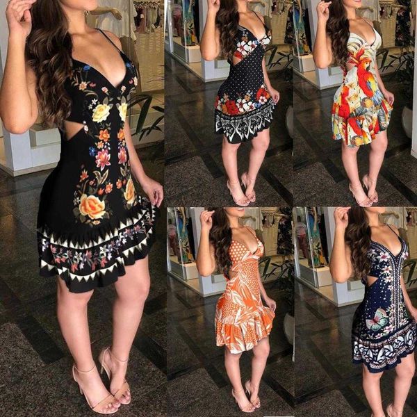 summer dress sleeveless midriff outfit spaghetti strap floral print womens clothing, Black;gray 
summer dress sleeveless midriff outfit spaghetti strap floral print womens clothing, Black;gray
