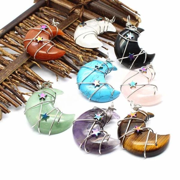 wire wrap natural crystal pendant crescent moon charm healing green aventurine tiger eye pink quartz pendants for women jewelry, Bronze;silver
wire wrap natural crystal pendant crescent moon charm healing green aventurine tiger eye pink quartz pendants for women jewelry, Bronze;silver