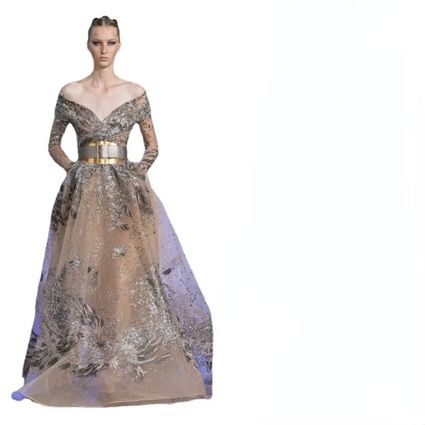 modest elie saab off shoulder long sleeve sweep train a line evening dresses crystal lace applique sash formal dresses tulle party gown, Black;red
modest elie saab off shoulder long sleeve sweep train a line evening dresses crystal lace applique sash formal dresses tulle party gown, Black;red
