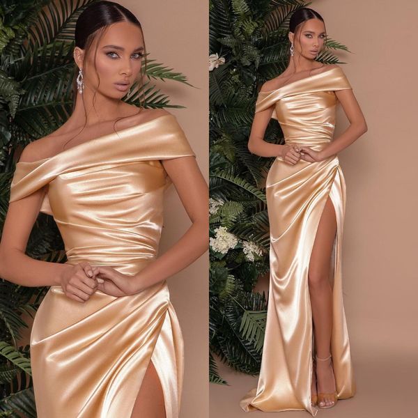 elegant champagne gold prom dresses off shoulder party evening gowns pleats slit formal long special occasion dress, Black
elegant champagne gold prom dresses off shoulder party evening gowns pleats slit formal long special occasion dress, Black