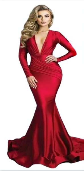 long red mermaid evening dresses deep vneck long sleeves spandex formal dress evening gowns prom dress vestidos custom made 8602033, Black;red
long red mermaid evening dresses deep vneck long sleeves spandex formal dress evening gowns prom dress vestidos custom made 8602033, Black;red