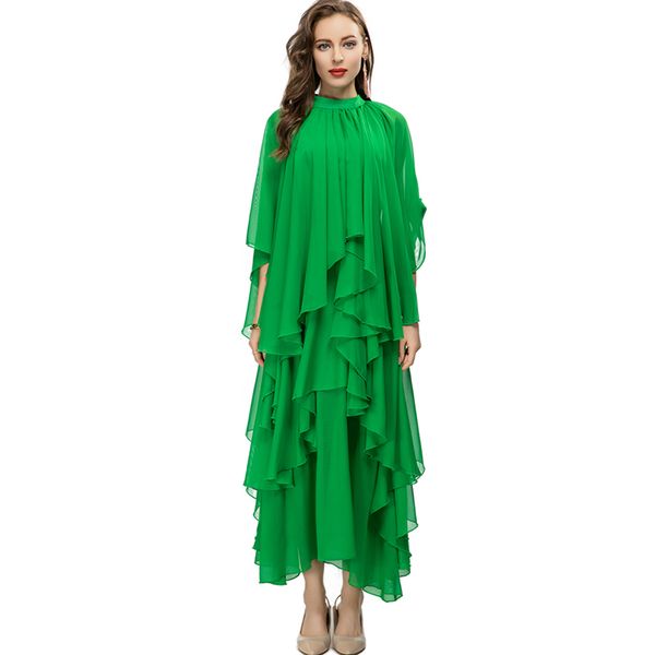 women's runway dress o neck cape sleeves layered ruffles fashion casual designer vestidos holiday wear, Black
women's runway dress o neck cape sleeves layered ruffles fashion casual designer vestidos holiday wear, Black