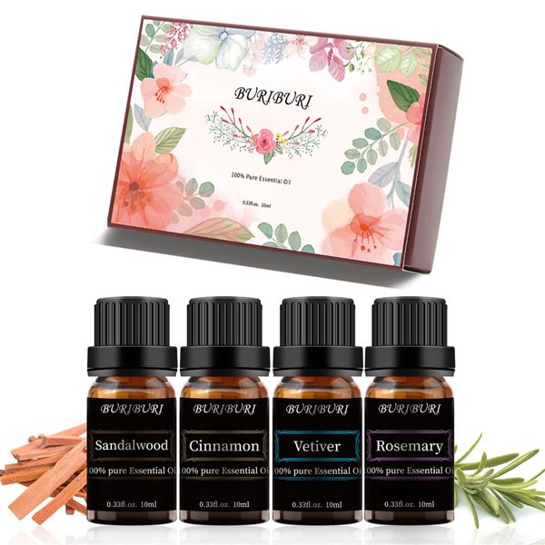 buriburi essential oil set - set of 4 - sandalwood, vetiver, cinnamon, rosemary essential oils 4 x 10ml, 100% pure diffuser oils for massage
buriburi essential oil set - set of 4 - sandalwood, vetiver, cinnamon, rosemary essential oils 4 x 10ml, 100% pure diffuser oils for massage
