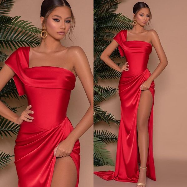 red prom dresses one shoulder party evening gowns pleats slit formal long special occasion dress, Black
red prom dresses one shoulder party evening gowns pleats slit formal long special occasion dress, Black