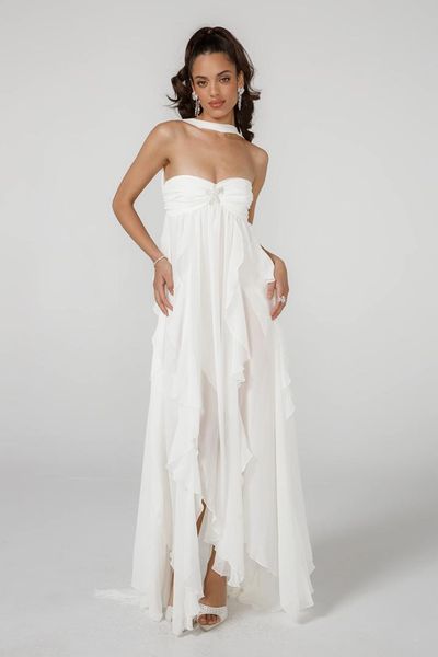 chiffon backless beach dress ruffle evening long dress white pink sleeveless elegant maxi dresses for women summer, Black;gray
chiffon backless beach dress ruffle evening long dress white pink sleeveless elegant maxi dresses for women summer, Black;gray