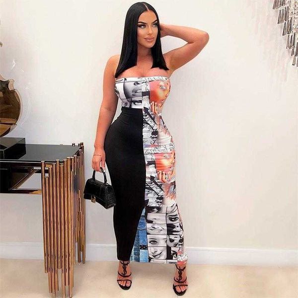 womens summer casual character dresses print sleeveless tube slit long dress, Black;gray
womens summer casual character dresses print sleeveless tube slit long dress, Black;gray