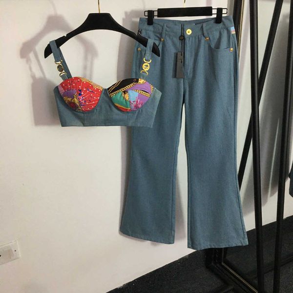 23ss women pants sets women designer clothes character gold metal shoulder buckle strap denim pants low cut set women clothes, White
23ss women pants sets women designer clothes character gold metal shoulder buckle strap denim pants low cut set women clothes, White