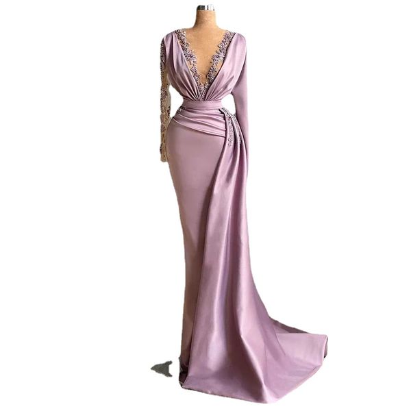elegant satin mermaid evening dresses with long sleeves deep v neck lace appliqued prom party gowns arabic aso ebi ruched sweep train women, Black;red
elegant satin mermaid evening dresses with long sleeves deep v neck lace appliqued prom party gowns arabic aso ebi ruched sweep train women, Black;red
