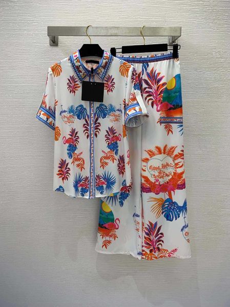 23ss women pants sets women designer clothes heavy industry studded bead flip collar buckle short sleeve shirt elastic waist wide leg pants, White
23ss women pants sets women designer clothes heavy industry studded bead flip collar buckle short sleeve shirt elastic waist wide leg pants, White