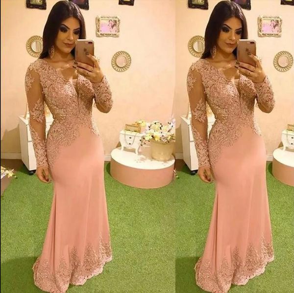 pink evening dress v neck lace appliques crystal beads mermaid illusion long sleeves formal party dress prom gowns, Black;red
pink evening dress v neck lace appliques crystal beads mermaid illusion long sleeves formal party dress prom gowns, Black;red