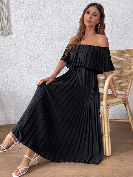 summer style womens one neck casual dresses beach ankle length pleated dress, Black;gray
summer style womens one neck casual dresses beach ankle length pleated dress, Black;gray