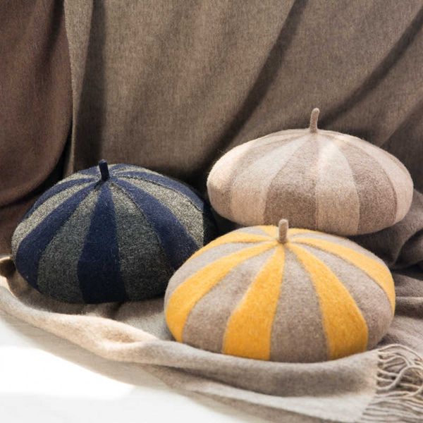 berets women's hat 100 wool beret knitted tweed contrast stripe japanese painter british retro autumn winter hats z0616, Blue;gray
berets women's hat 100 wool beret knitted tweed contrast stripe japanese painter british retro autumn winter hats z0616, Blue;gray