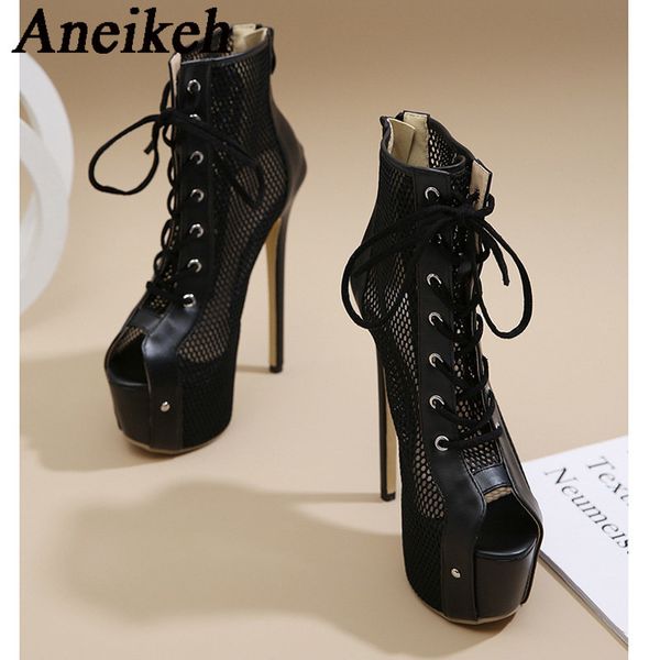 2023 elegant basic sandals boots women super high heels boots hollow mesh cross lace up zipper boots party shoes, Black
2023 elegant basic sandals boots women super high heels boots hollow mesh cross lace up zipper boots party shoes, Black
