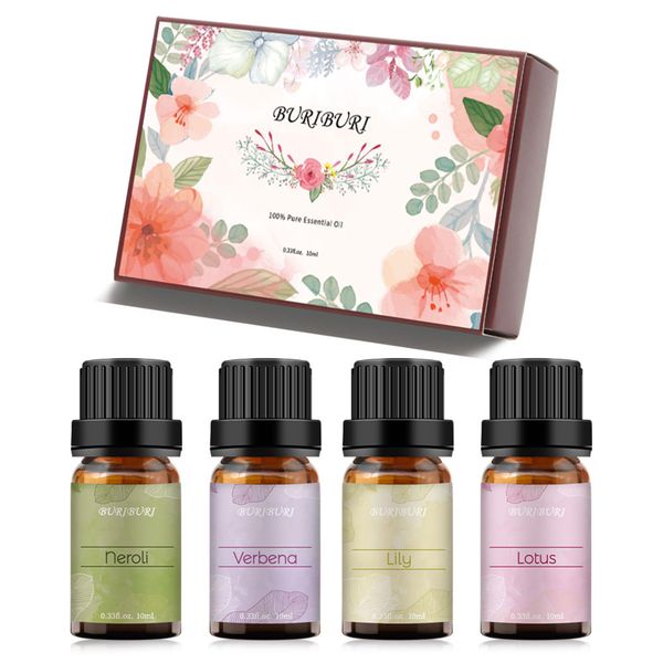 buriburi essential oil set - set of 4 - verbena, lily, lotus, neroli(essential oils 4 x 10ml, 100% pure diffuser oil for massage, soap makin
buriburi essential oil set - set of 4 - verbena, lily, lotus, neroli(essential oils 4 x 10ml, 100% pure diffuser oil for massage, soap makin