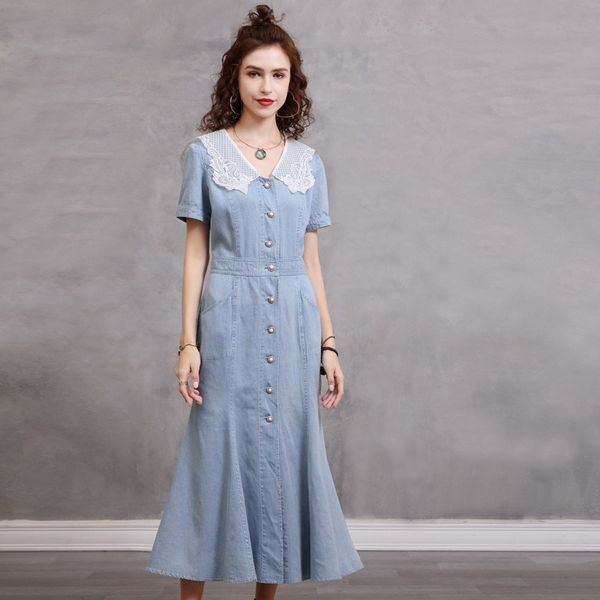 2023 summer new item plate buckle thin denim long skirt vintage patchwork leaf embroidery short sleeve dress a82309, Black;gray
2023 summer new item plate buckle thin denim long skirt vintage patchwork leaf embroidery short sleeve dress a82309, Black;gray