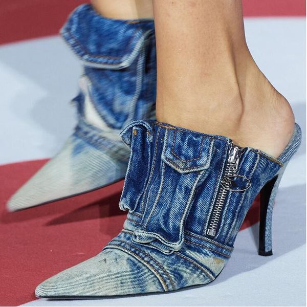 blue denim slippers thin high heel punk style summer women slides sandals big size 35-42, Black
blue denim slippers thin high heel punk style summer women slides sandals big size 35-42, Black