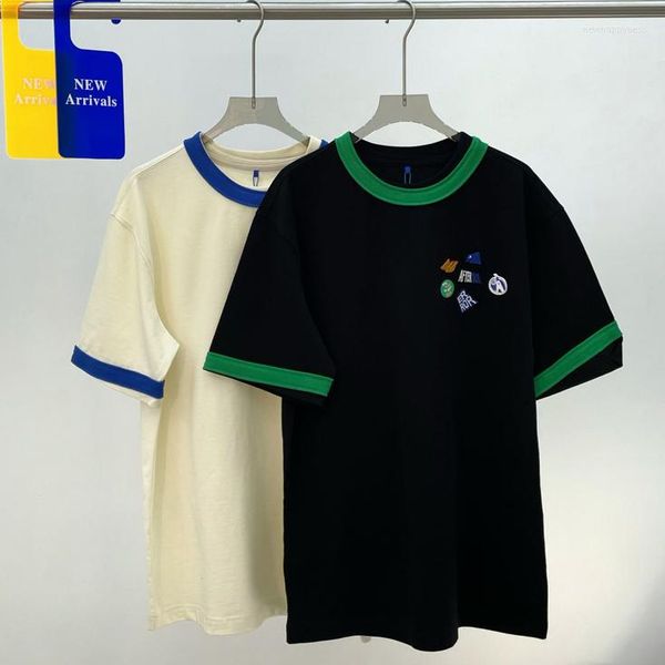 t shirts 2023 arrival patch work neck black khaki embroidery badget oioi, White;black
t shirts 2023 arrival patch work neck black khaki embroidery badget oioi, White;black