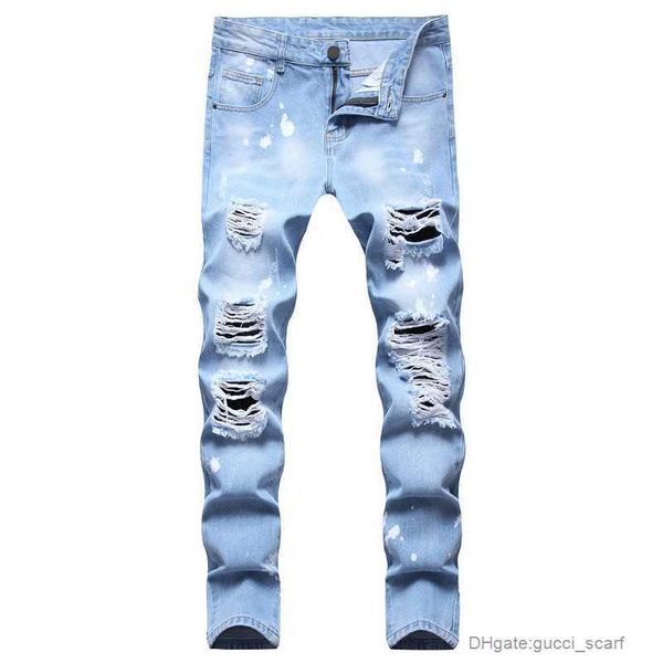 men's jeans perforated men's straight leg jeans bulletless new youth denim pants, Blue
men's jeans perforated men's straight leg jeans bulletless new youth denim pants, Blue