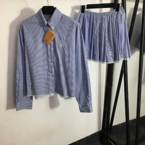 23ss womens designer clothing skirt set hem lace patchwork long sleeve striped shirt lace hem pleated short skirt sets womens clothing a1, White
23ss womens designer clothing skirt set hem lace patchwork long sleeve striped shirt lace hem pleated short skirt sets womens clothing a1, White