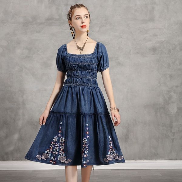 elastic waisted denim dress 2023 summer french retro embroidered square collar slim new skirt 82237, Black;gray
elastic waisted denim dress 2023 summer french retro embroidered square collar slim new skirt 82237, Black;gray