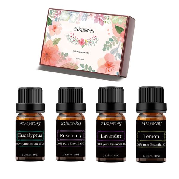 buriburi essential oil set - set of 4 - rosemary, eucalyptus, lemon, lavender (essential oils 4 x 10ml, 100% pure diffuser oils for massage,
buriburi essential oil set - set of 4 - rosemary, eucalyptus, lemon, lavender (essential oils 4 x 10ml, 100% pure diffuser oils for massage,