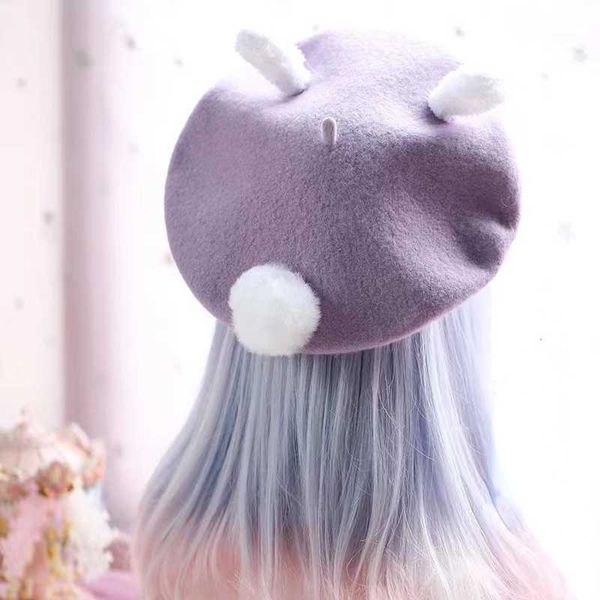 berets new cute rabbit ears berets hat autumn and winter new japanese kawaii girl woolen purple painter cap women's hats for 2022 z0616, Blue;gray
berets new cute rabbit ears berets hat autumn and winter new japanese kawaii girl woolen purple painter cap women's hats for 2022 z0616, Blue;gray